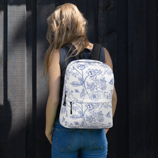 Blue Toile Flower Backpack