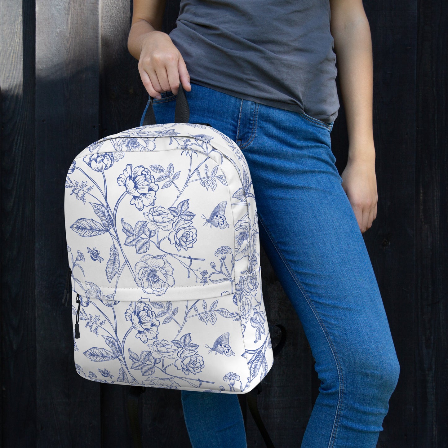 Blue Toile Flower Backpack