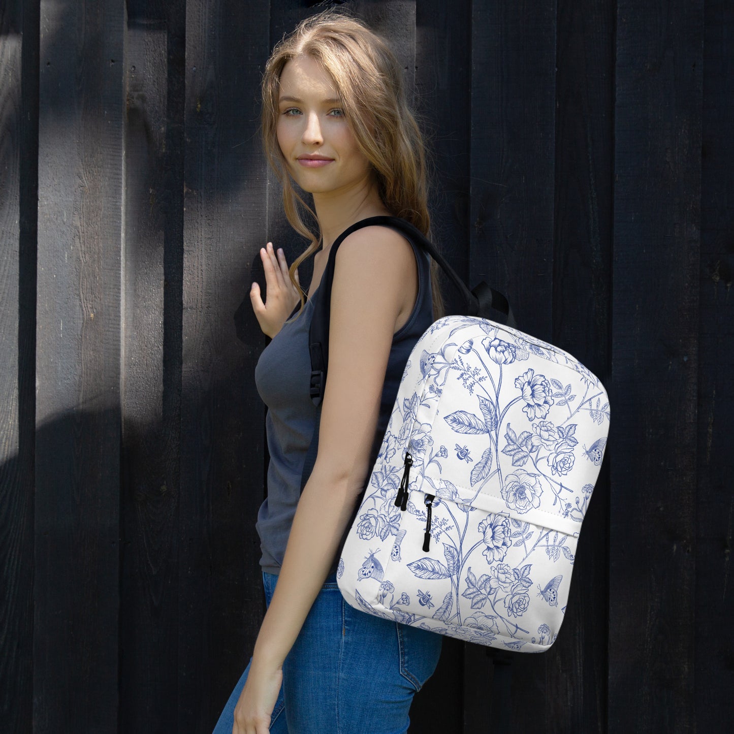 Blue Toile Flower Backpack